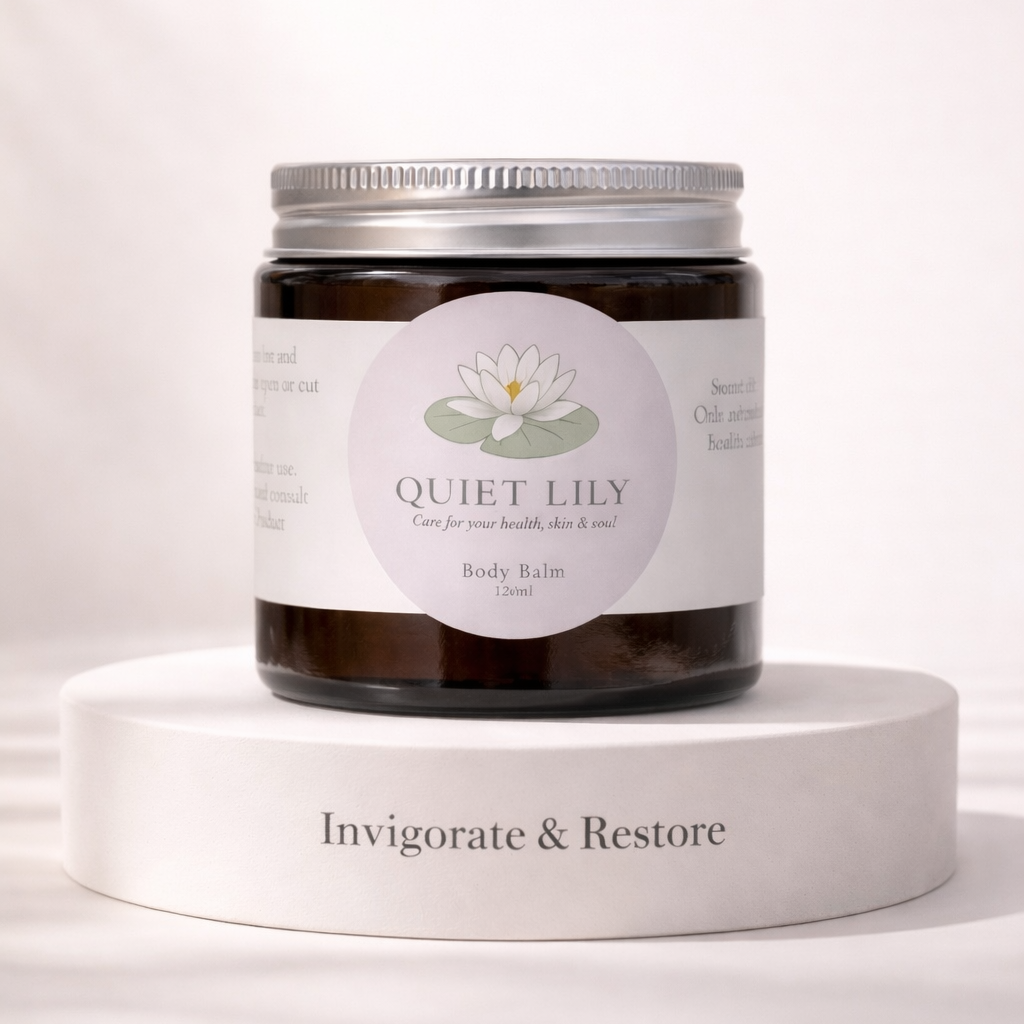 Jar of 'Quiet Lily' body balm on a white background